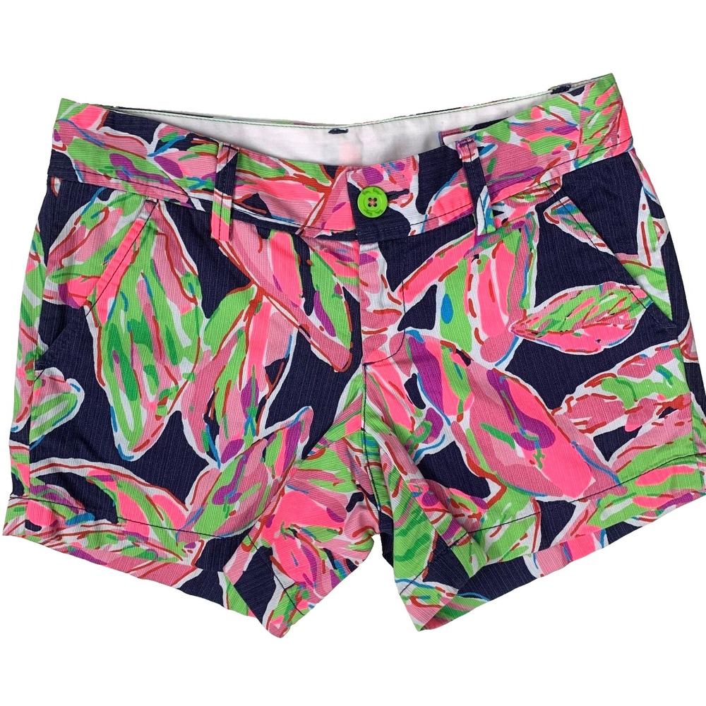 Lilly Pulitzer Callahan 5" Inseam‎ Shorts sz 0 Navy In The Vias Tropical Leaves